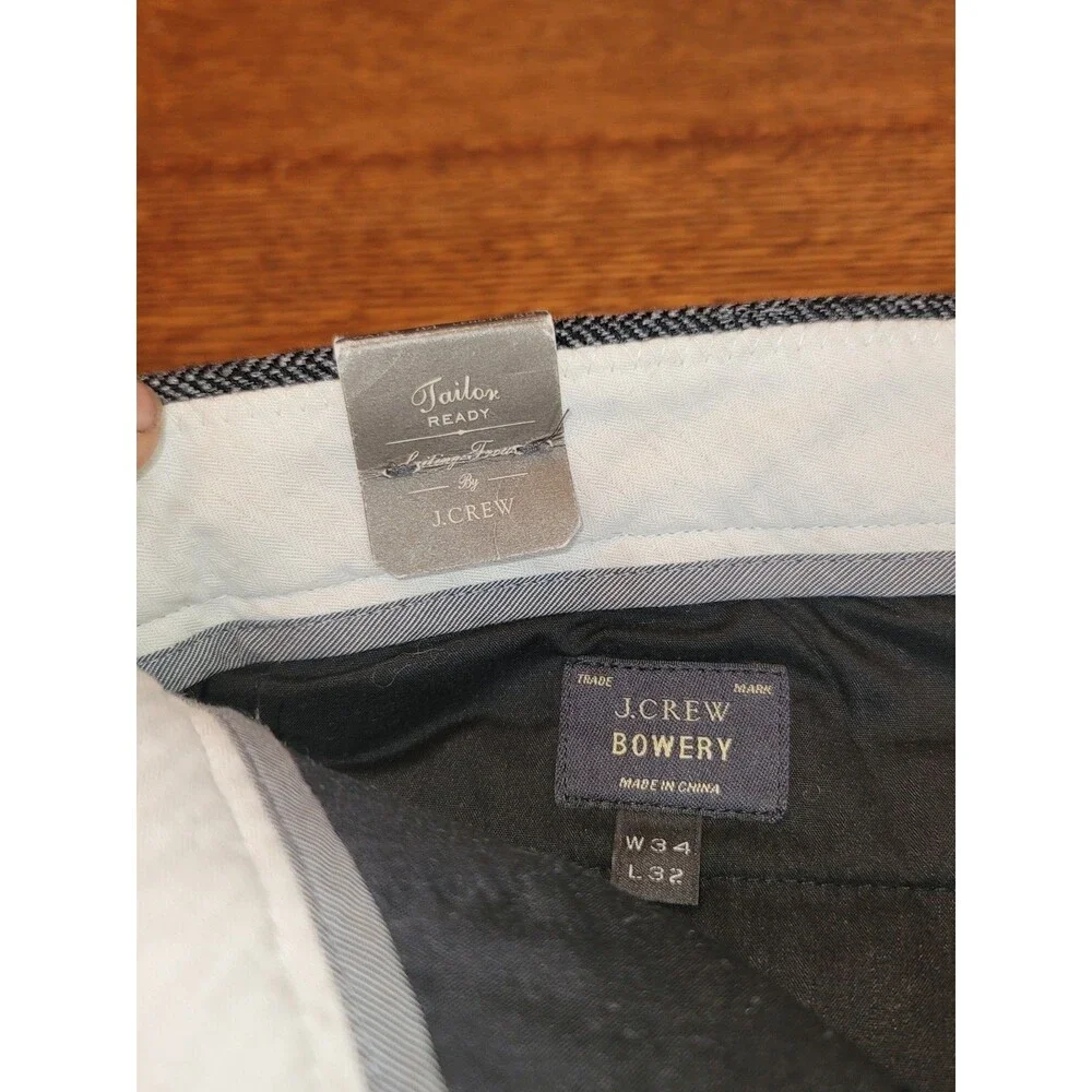 J.CREW Bowery Slim Fit Gray Herringbone Wool Blend Tweed Dress Pants Men 34x32